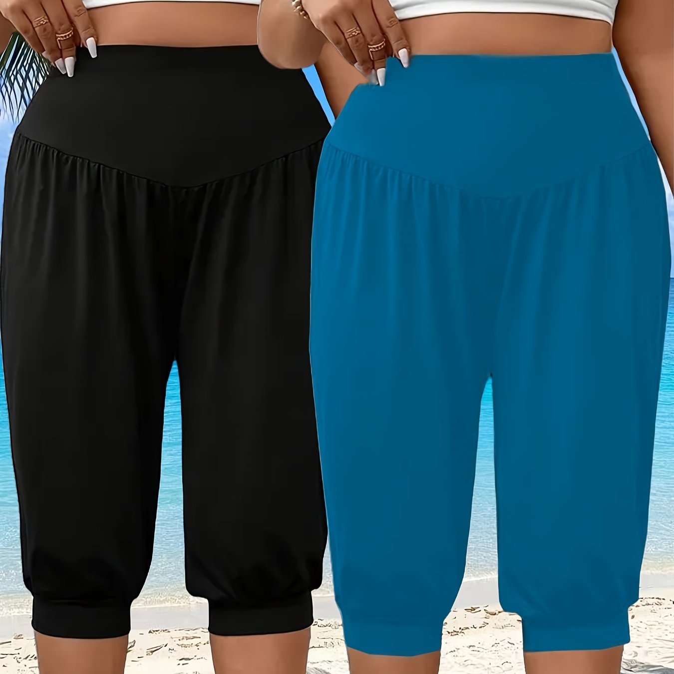 Plus Size Women's High-Waisted Yoga Shorts Breathable Stretchy Summer Workout Pants