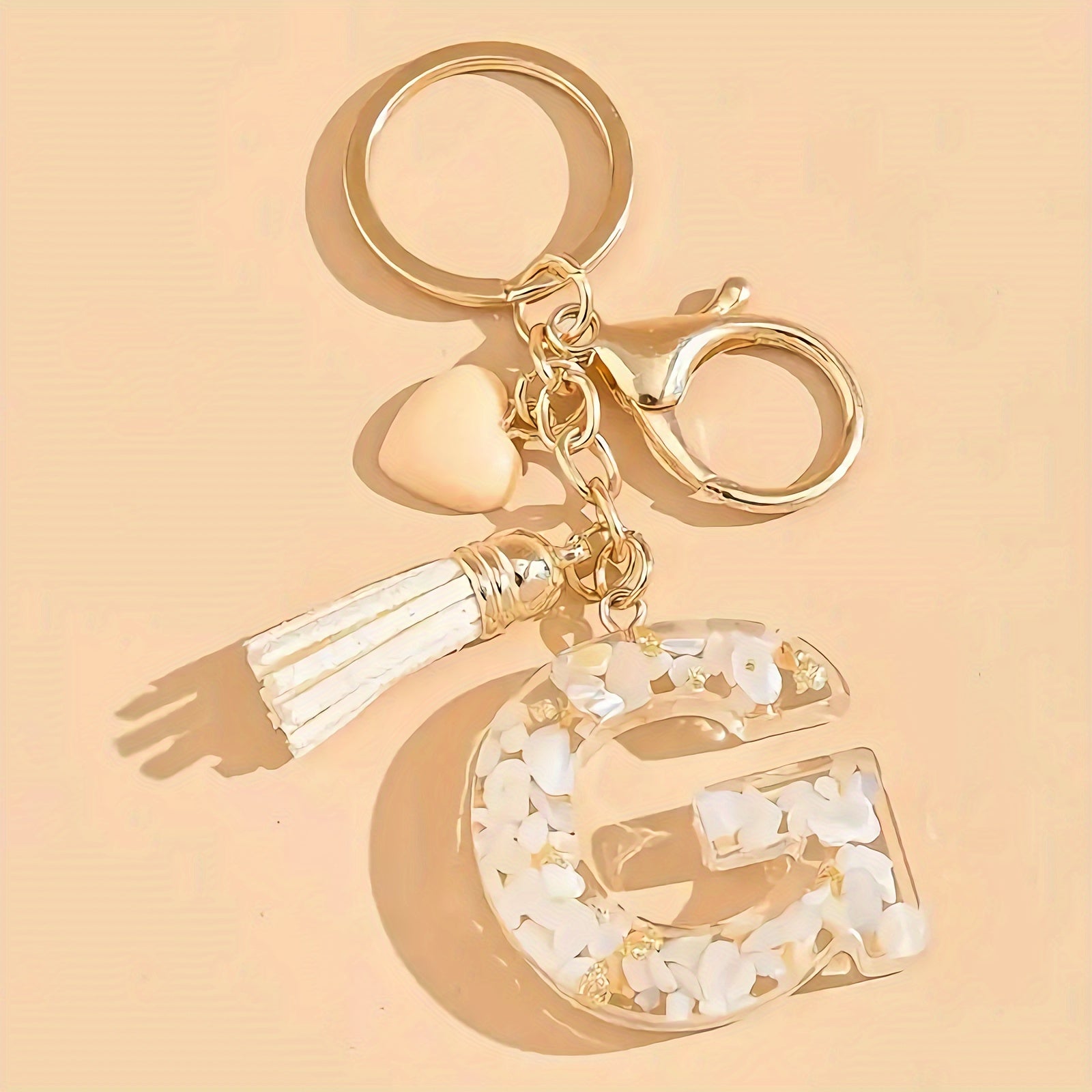 Women's Resin Initial Keychain Heart-Shaped Tassel Charm for Backpacks