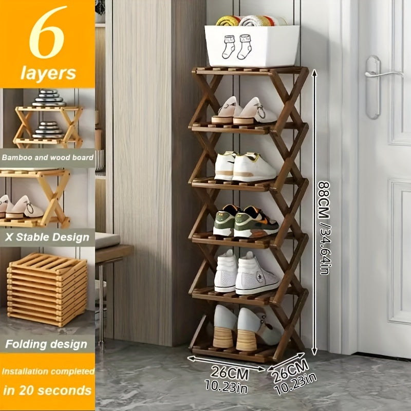 Bamboo Foldable Shoe Rack with Multiple Shelves Entryway Organizer