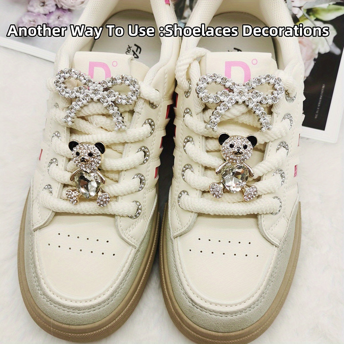 Women ABS Resin Heart Bear Shoe Charms Rhinestone Decor Bling Accessories