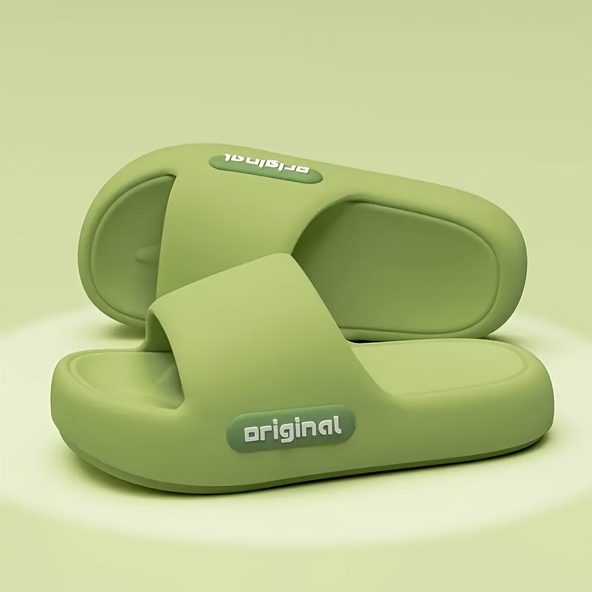 Women's EVA Slides Green Open-Toe Cushioned Indoor Outdoor Slippers