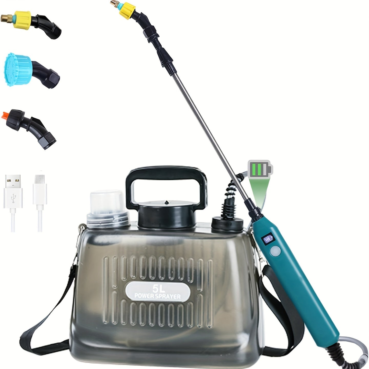 Electric Garden Sprayer with Telescopic Wand Rechargeable Lithium Battery Nozzle Options