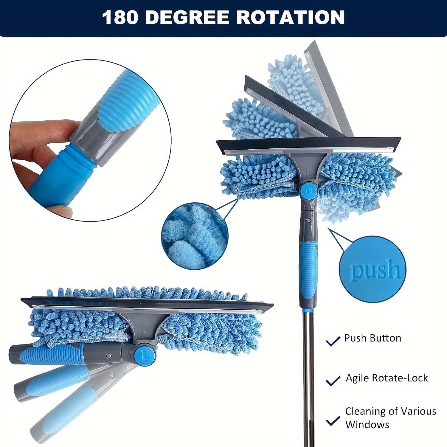 High-Rise Window Cleaning Kit with 10 Extension Rods Microfiber Pad and Scraper