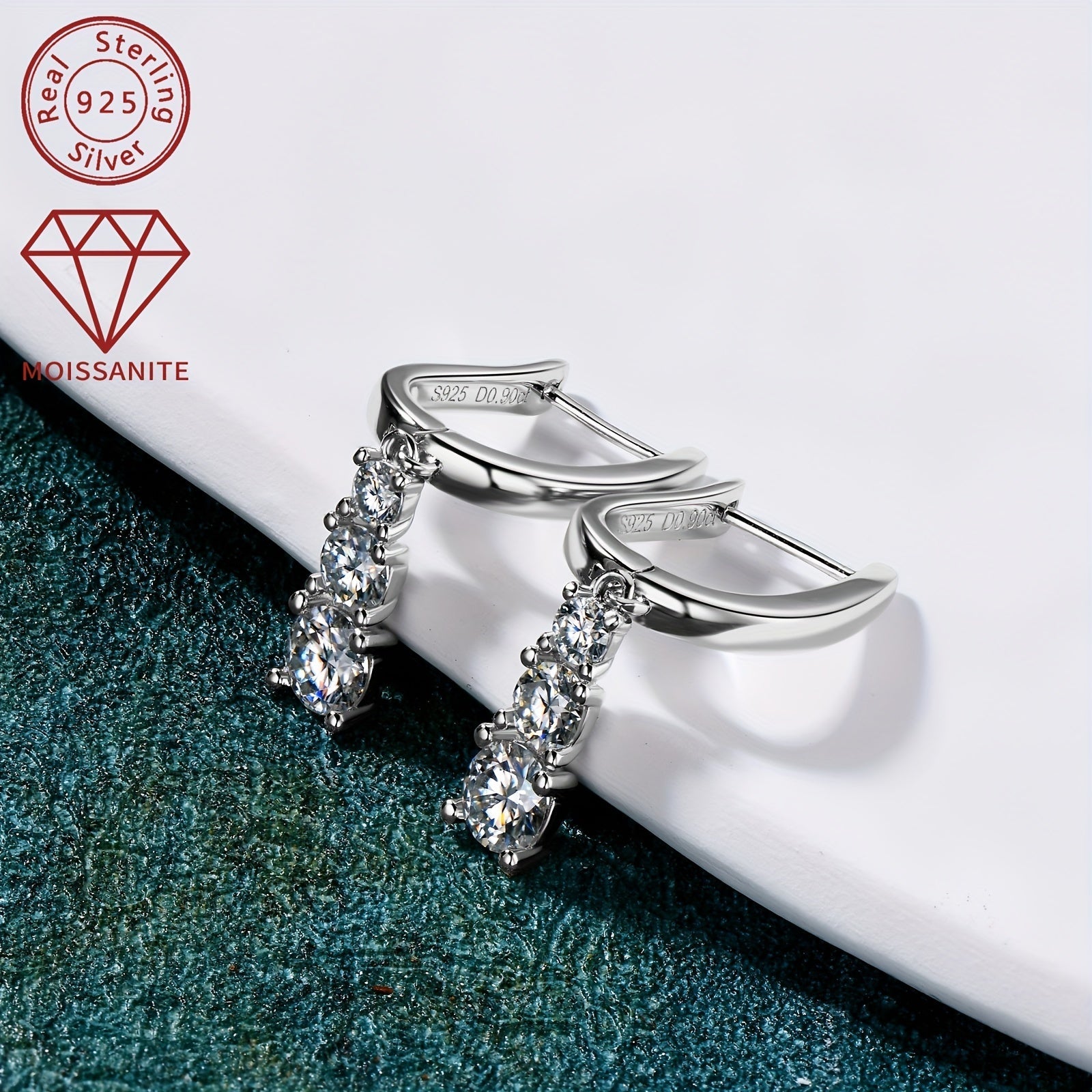 Стильные серьги-кольца с подвеской в форме капли из серебра 925 пробы, украшенные камнями моиссанита размером 5 мм, 4 мм и 3 мм, идеальны для особых случаев, таких как праздники и свадьбы.