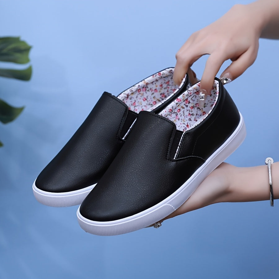Women's Slip-On Loafers Black Cushioned Rubber Sole Casual Office Footwear