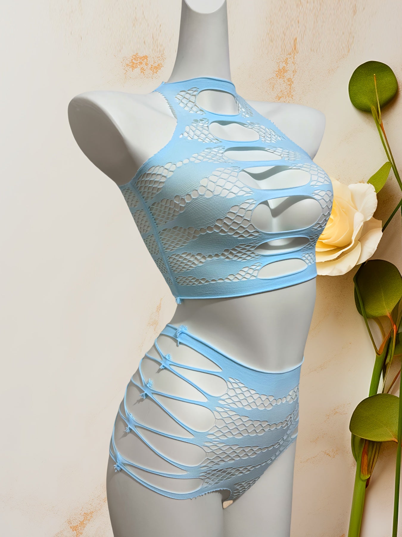 Osmon Moviy Bo'sh Qoplangan Tarmoq Yuzi va Ichki Kiyimlar To'plami Jozibador Elastik Ichki Kiyim 2ta