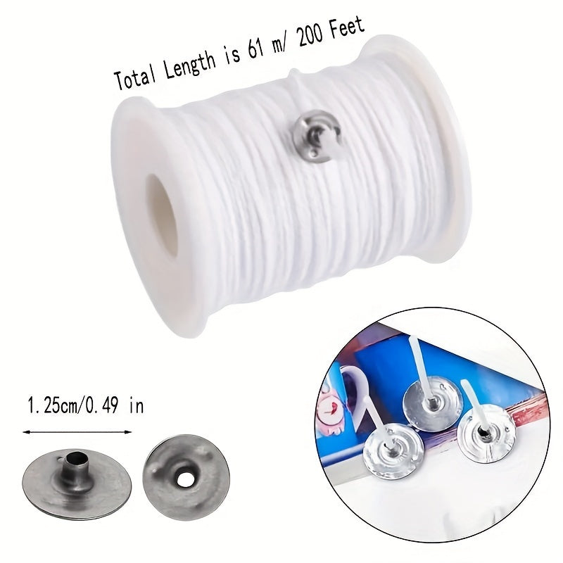 60.96 Meter Cotton Braided Candle Wicks with Core Spool and Metal Sustainer Tabs for DIY Candle Making