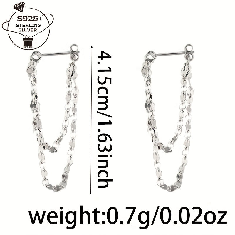 Women's Silver Earrings Double-Layer Lip Chain Tassel Hypoallergenic Jewelry