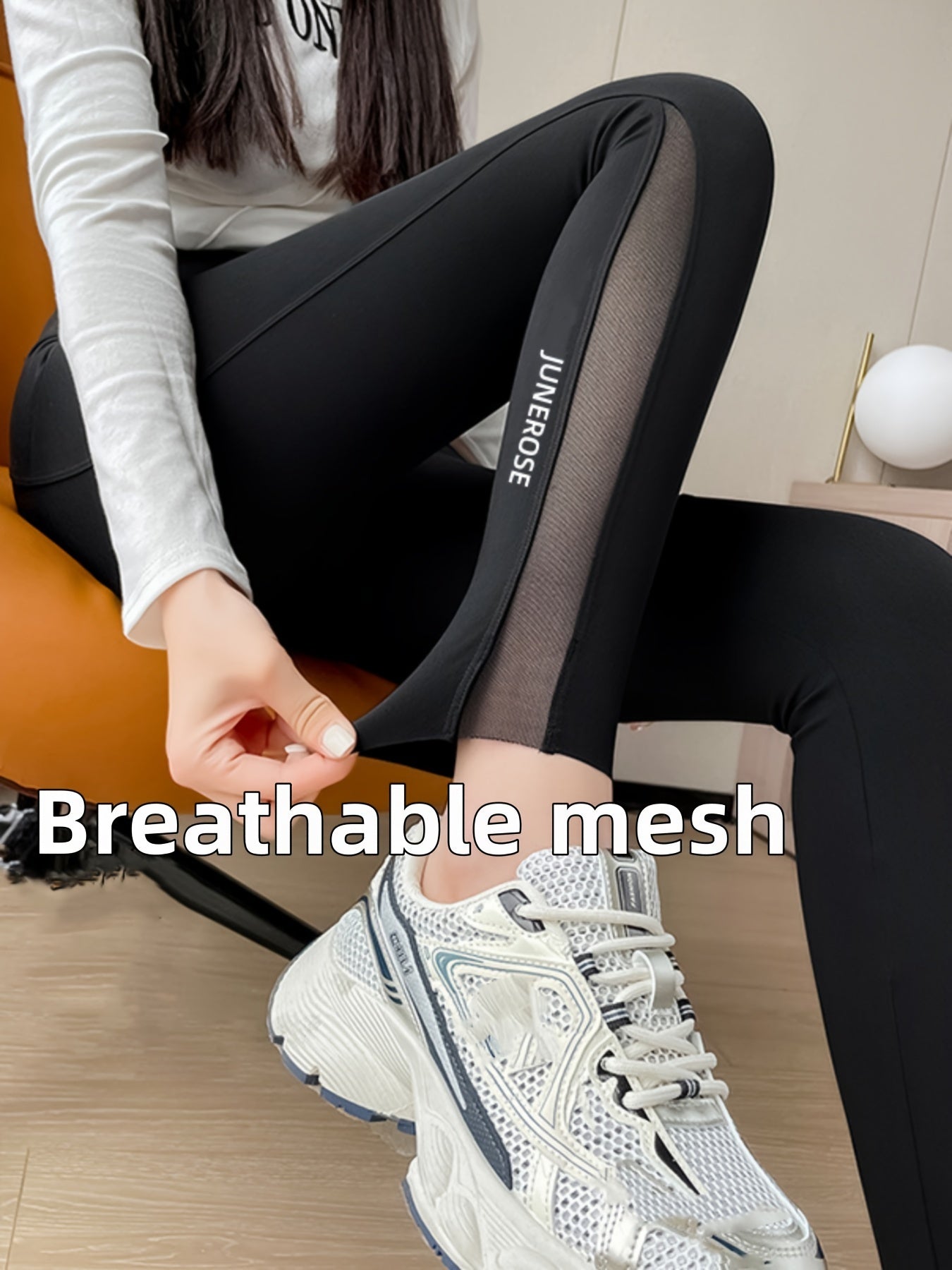 Women High-Waisted Tummy Control Leggings with Pockets and Mesh Splicing for Cycling and Sports