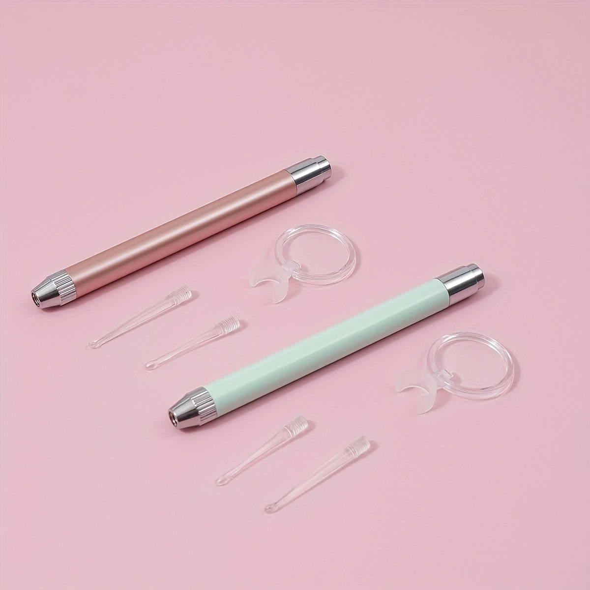 4-Piece Stainless Steel Earwax Removal Kit with Rose Gold and Mint Green Ear Scoops