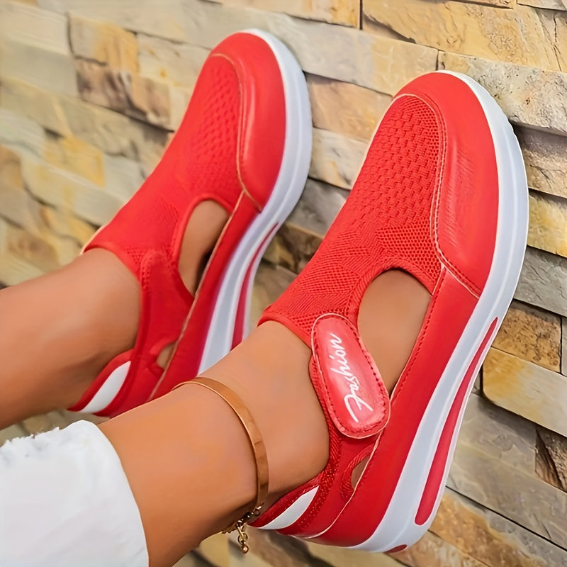 Women's Breathable Knit Sneakers Low Top Outdoor Shoes with Fastener in Pink Blue Black