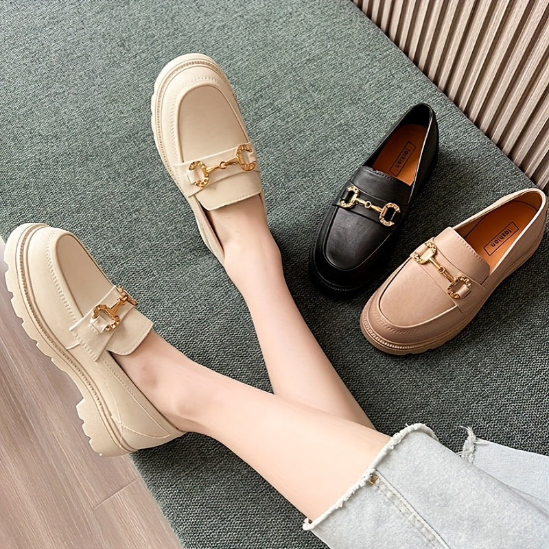 Women's Summer Loafers Slip-On Casual Shoes Beige Round Toe Solid TPU