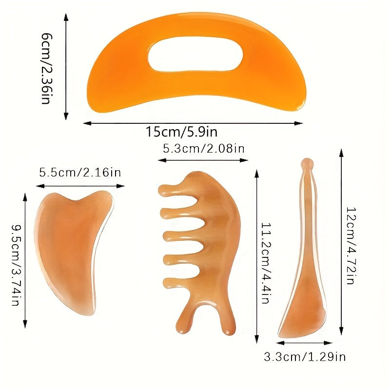 4-Piece Gua Sha Massage Tool Set with Large Curved Lazy Board and Resin Scraper for Face and Nose Relaxation