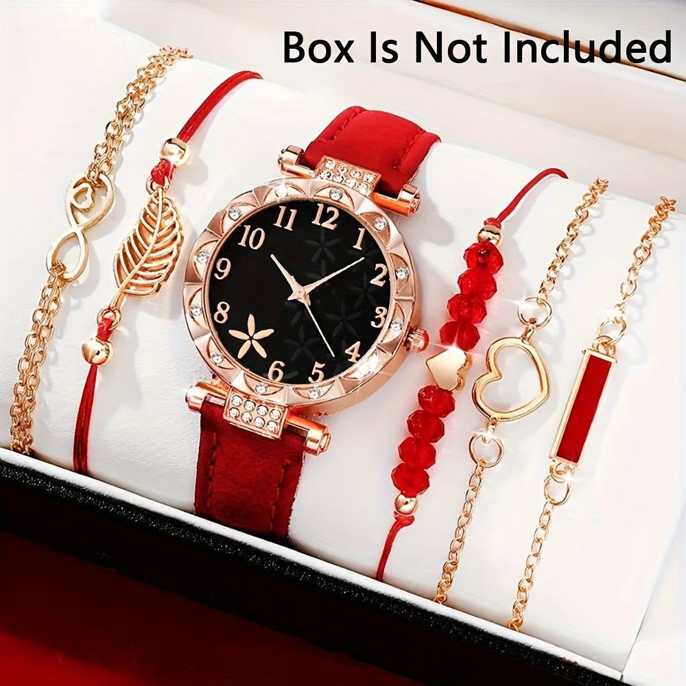 Six Pieces Women's Quartz Watches with PU Leather Straps and Zinc Alloy Dial and Bracelet