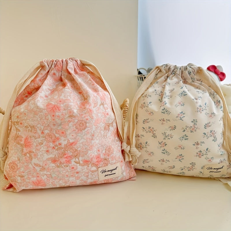 Embroidered Bowknot Drawstring Storage Bag for Travel Jewelry Cosmetics Diaper Organizer