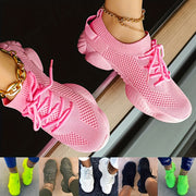 Women's Solid Color Platform Sneakers Breathable Lace-Up Running Shoes Plus Size
