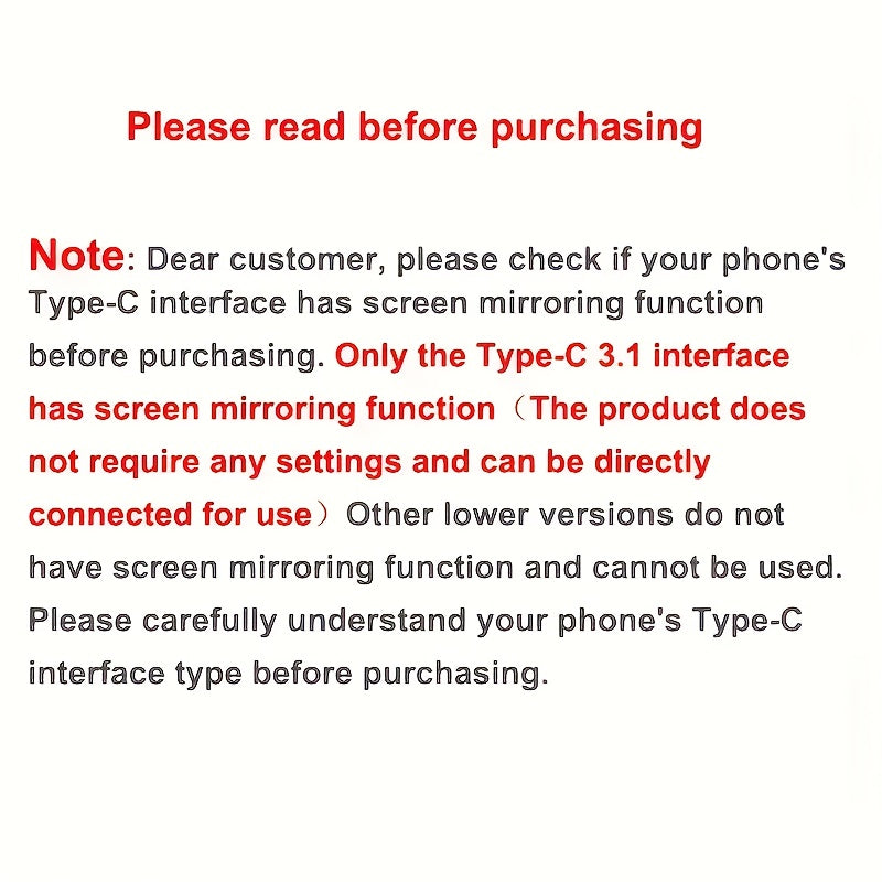4K USB-C dan HDMI ga adaptör, mobil telefon, noutbuk, planshet ekranini aynalash uchun