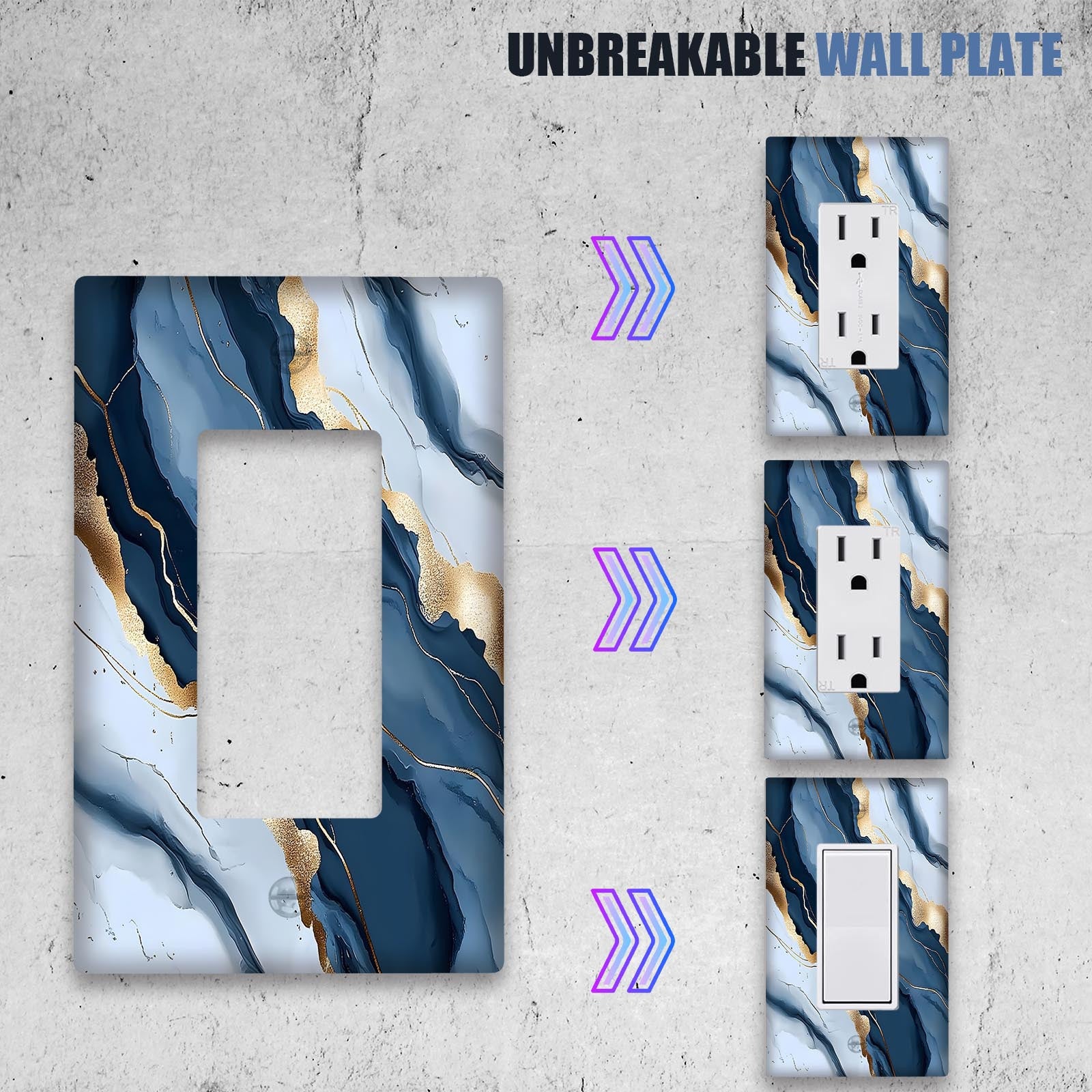 1 yoki 2 guruh uchun dengiz ko'k marmar yoritish kalitini qopqog'i. Oshxona va hammom uy bezaklari uchun oson o'rnatish.