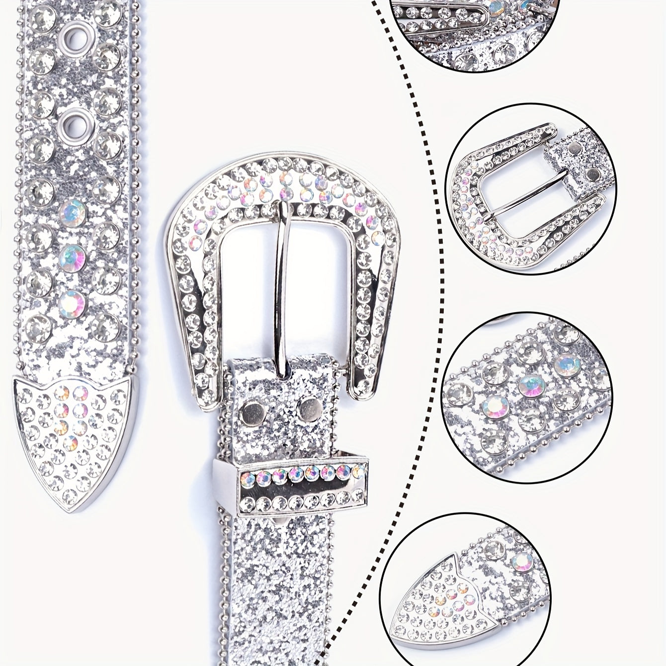 Ayollar uchun Rhinestone G'arbiy Qo'riqchi Belbog'i, Studded Bling PU charm bilan