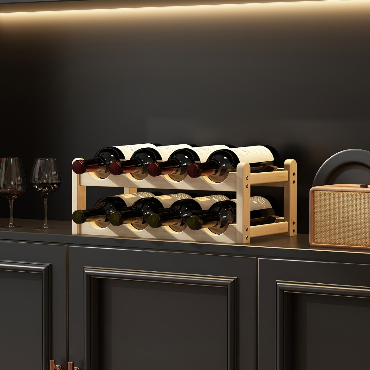 Wood Tiered Wine Bottle Holder with 2/3/4 Tiers Stackable Lacquered