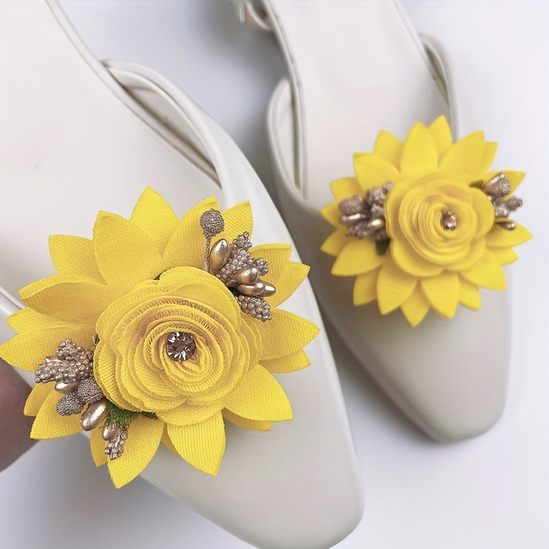 Women's 3D Floral Shoe Clips Detachable Black Polyester Shoe Accessories Pair