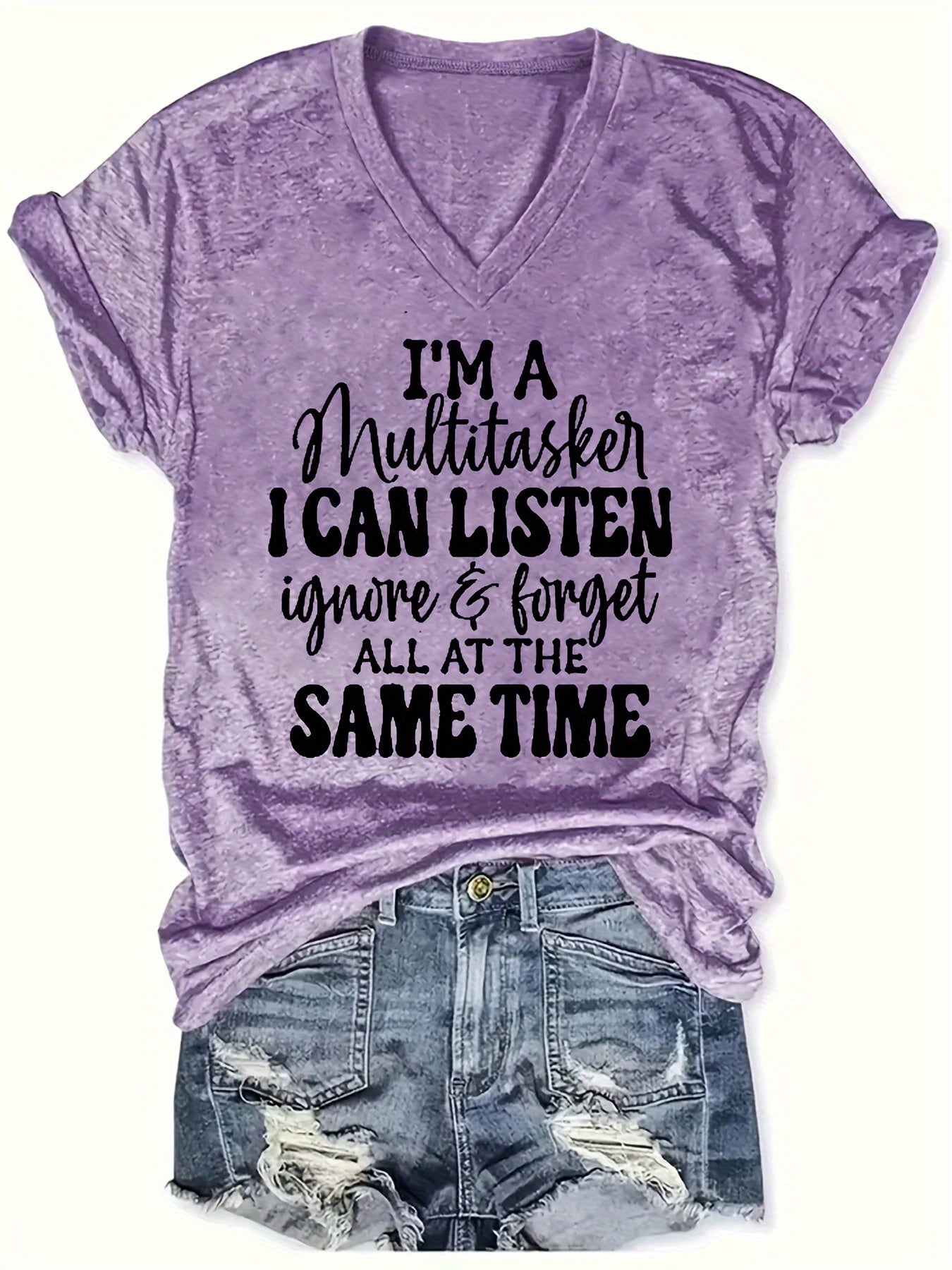 Women's Purple V-Neck Short Sleeve T-Shirt Casual Summer Soft Lightweight