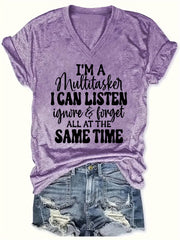 Women's Purple V-Neck Short Sleeve T-Shirt Casual Summer Soft Lightweight