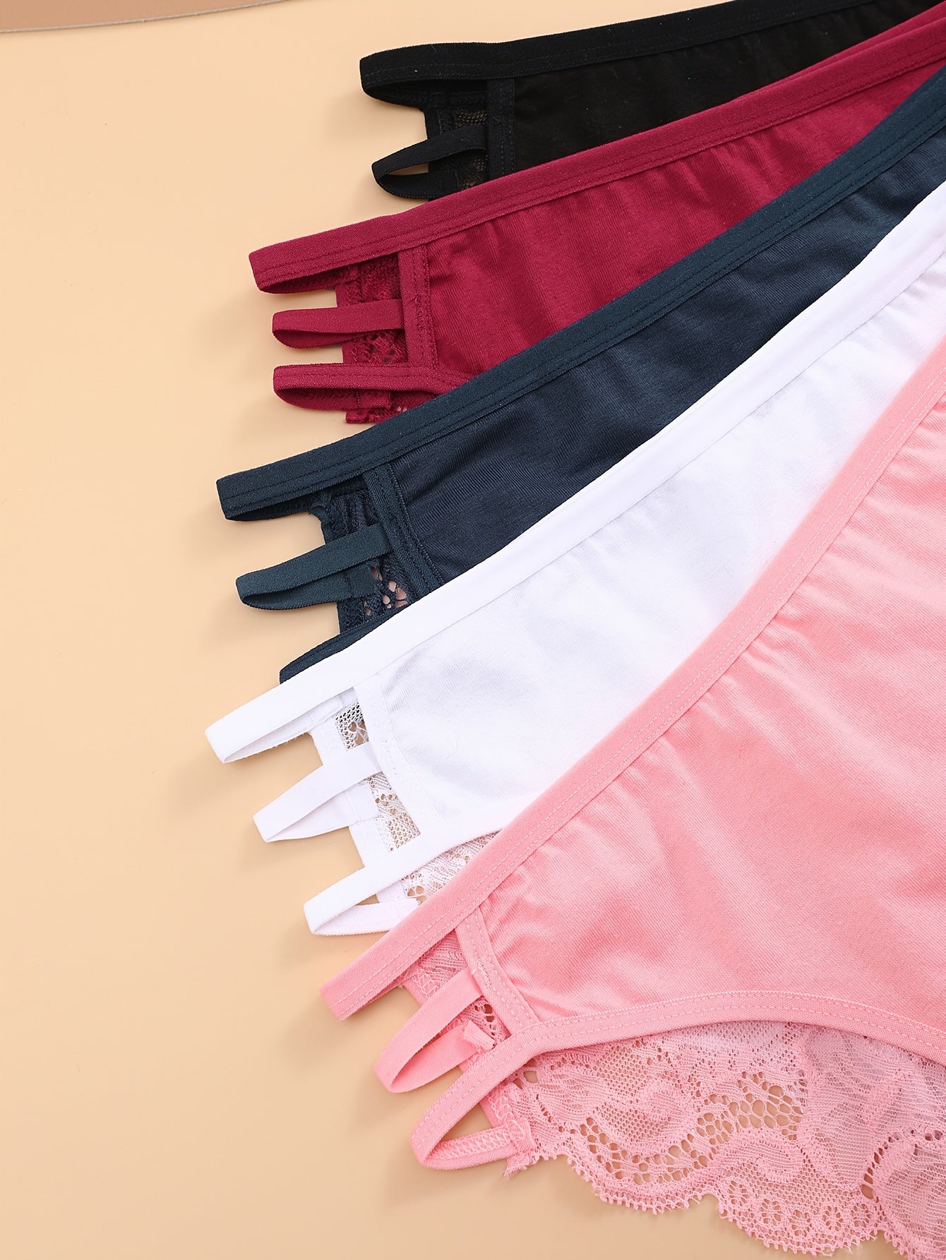 Women's Lace Semi Sheer Briefs Breathable Cotton Panties Pack of 5