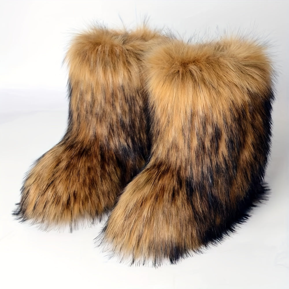 Women's Plush Faux Fur Mid-Calf Boots, Oversized, Harajuku Style