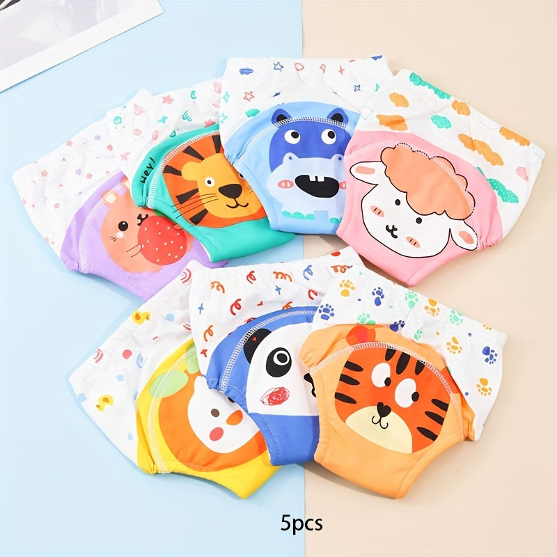 Kids Cotton Training Pants with Cartoon Animals Breathable Washable 6-Layer Gauze
