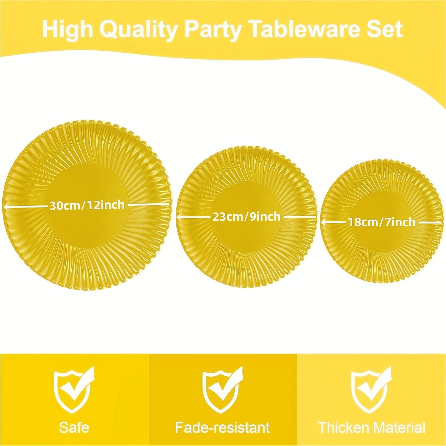 El paquete de suministros para fiestas de oro incluye platos desechables y servilletas para cumpleaños, bodas y feriados