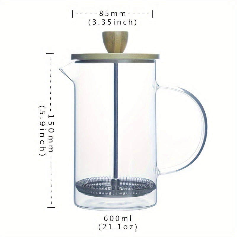Glass French Press Coffee Maker Set with Wooden Lid 350ml-1000ml Heat Resistant Borosilicate