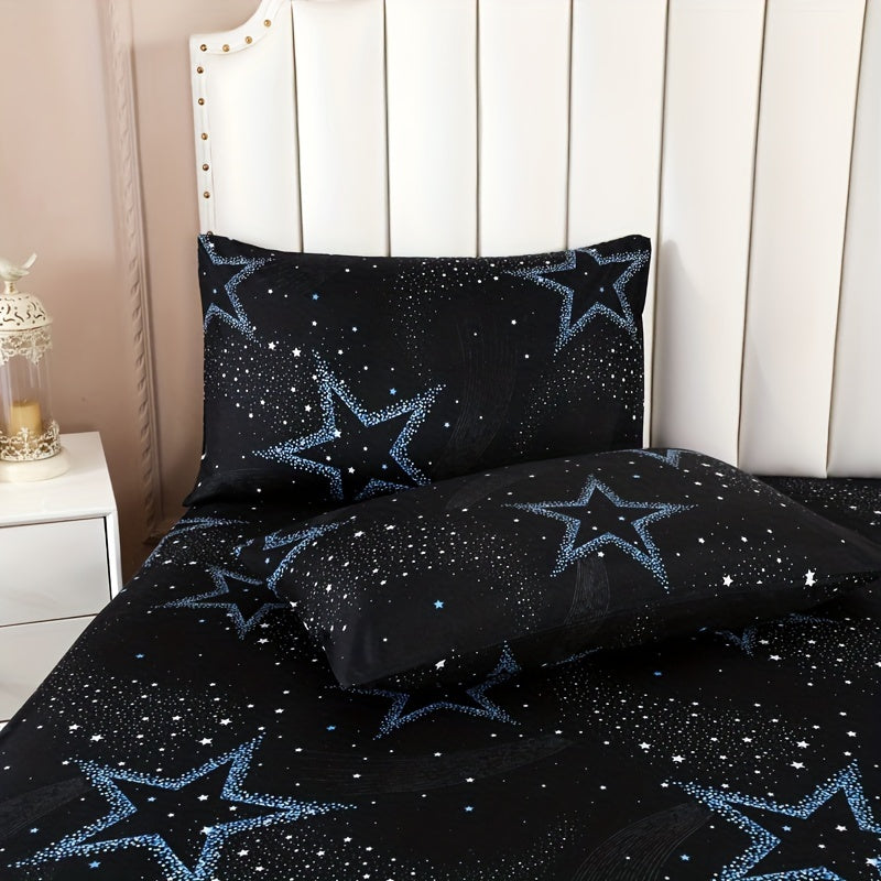 Starry Sky Bedding Set Polyester Twill Fitted Sheet and Pillowcases 30-34cm