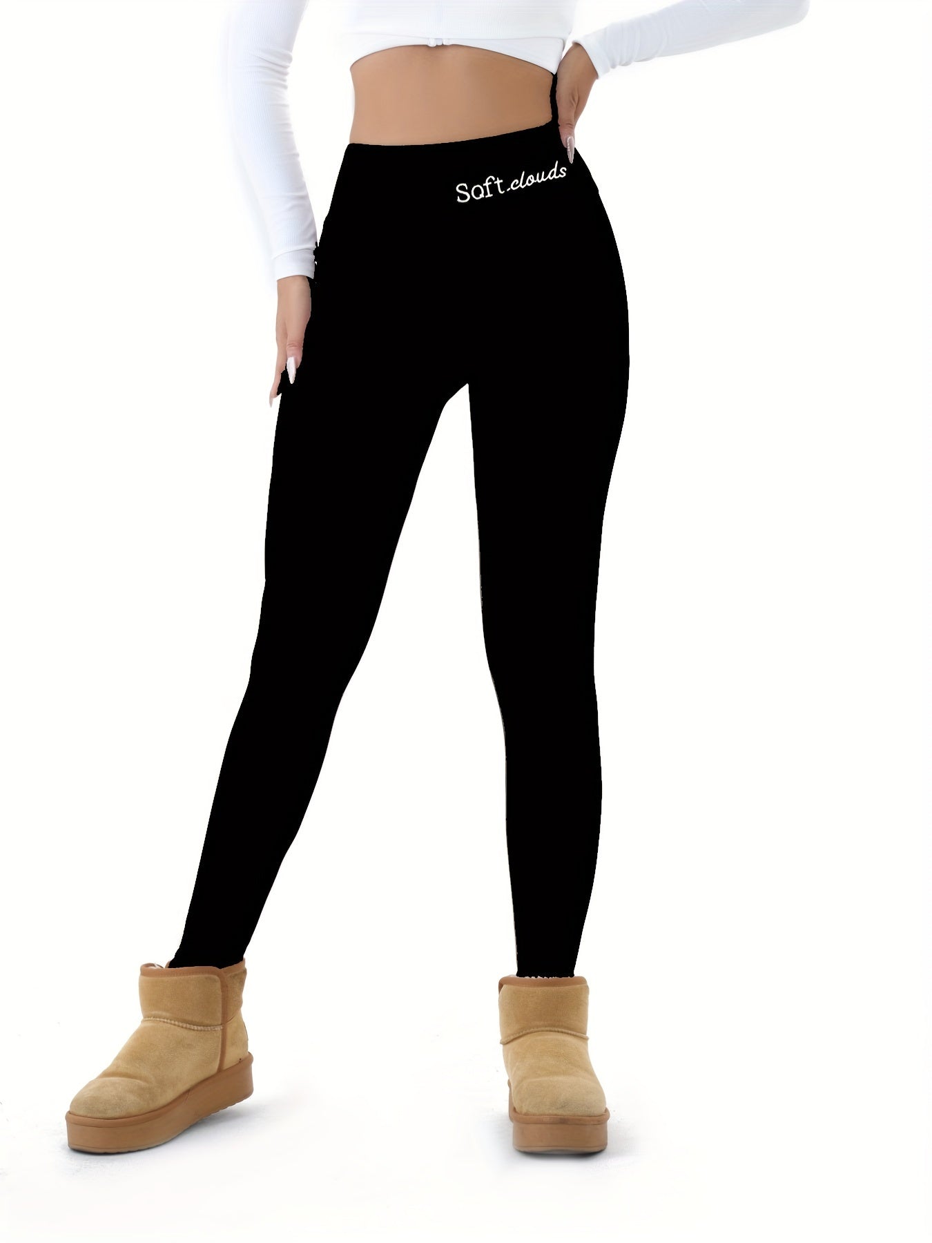 Women's Fleece-Lined Leggings with Embroidery and Flame Detail for Fall Winter