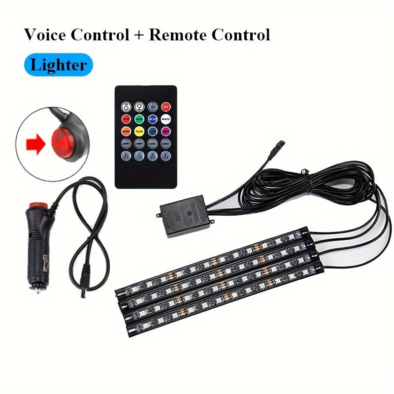 Car Interior LED Light Strip with Music Voice Control App RGB Decorative Lighting