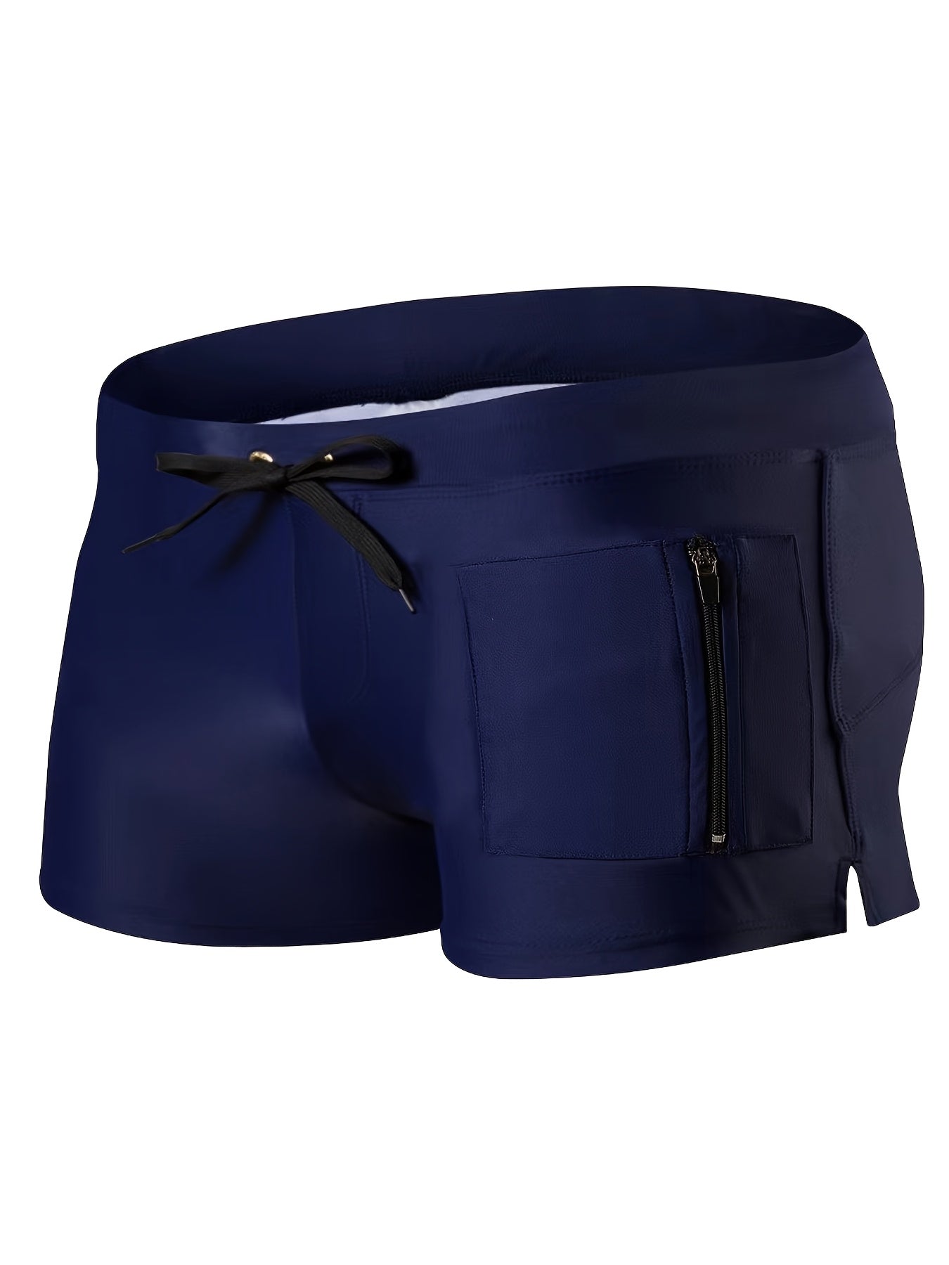 Men's Quick-Dry Swim Trunks with Zipper Pocket Stretchy Nylon Elastane Solid Color Drawstring Waist for Beach Pool