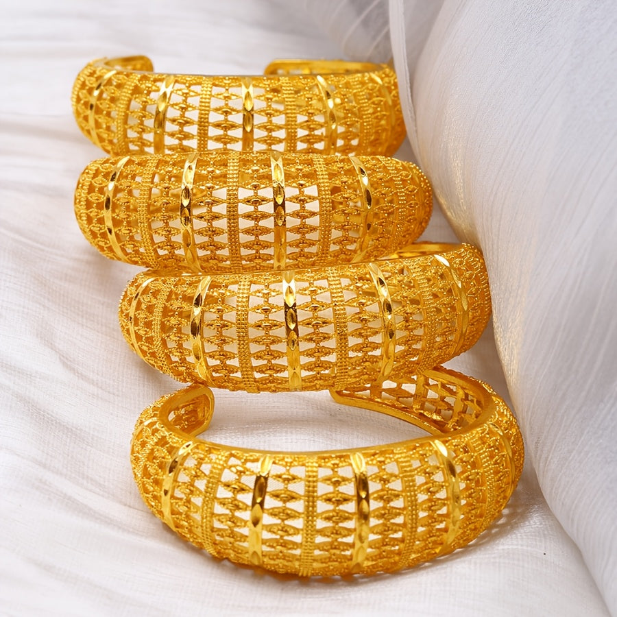 Boho Style Zinc Alloy Open Cuff Bracelet with Middle Eastern 3D Carved Hollow Design for Women