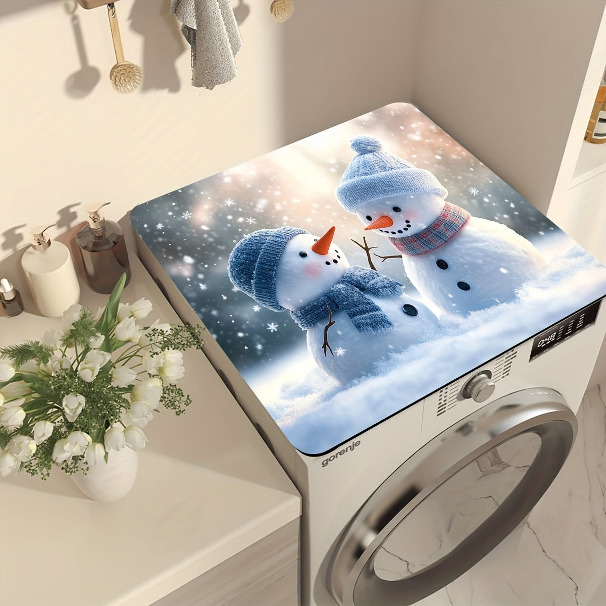Christmas Snowman Washing Machine Dust Cover, Quick-Dry, Absorbent, Modern Design