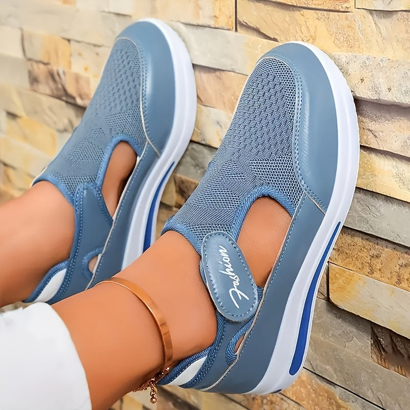Women's Breathable Knit Sneakers Low Top Outdoor Shoes with Fastener in Pink Blue Black