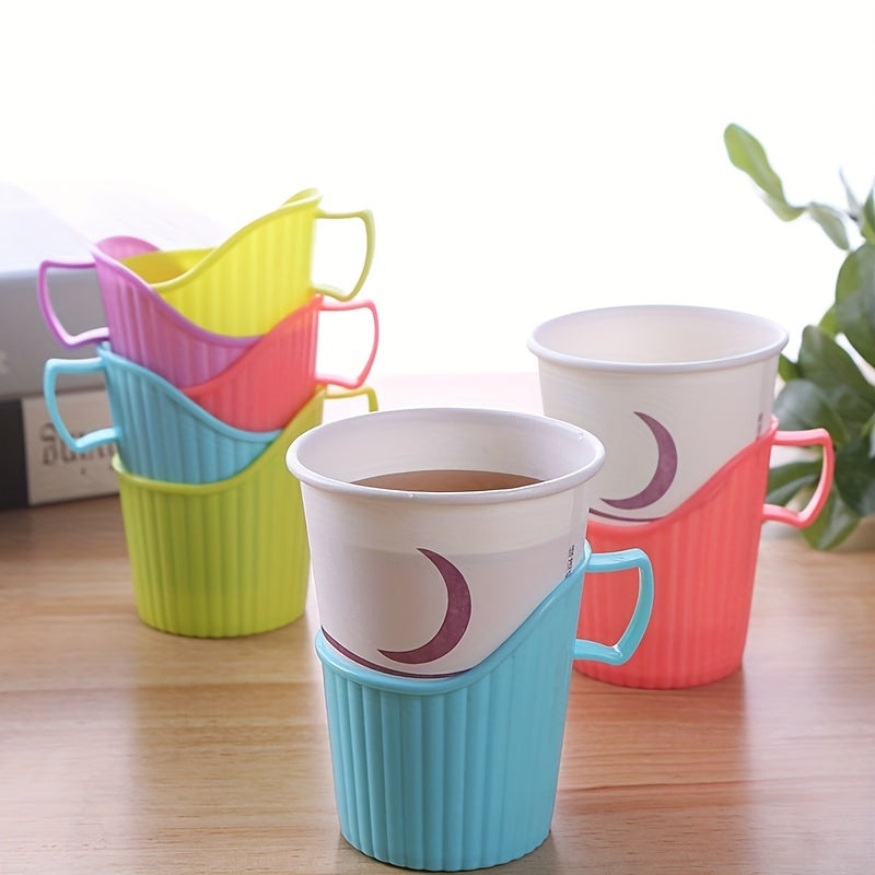 Bir martalik qog'oz stakan tutqichlari to'plami, 5 ta plastik qoplangan izolyatsiyalangan, issiqlikdan himoyalangan, chayqalishga qarshi, choy, qahva, ofis, restoran uchun.