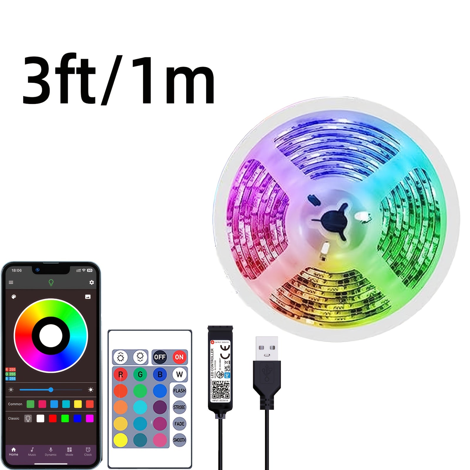 91.44cm RGB LED chiroq chiziqlari bilan masofadan boshqarish ilovasi bilan sozlanadigan yorqinlik uchun yotoqxona va mehmonxona uchun