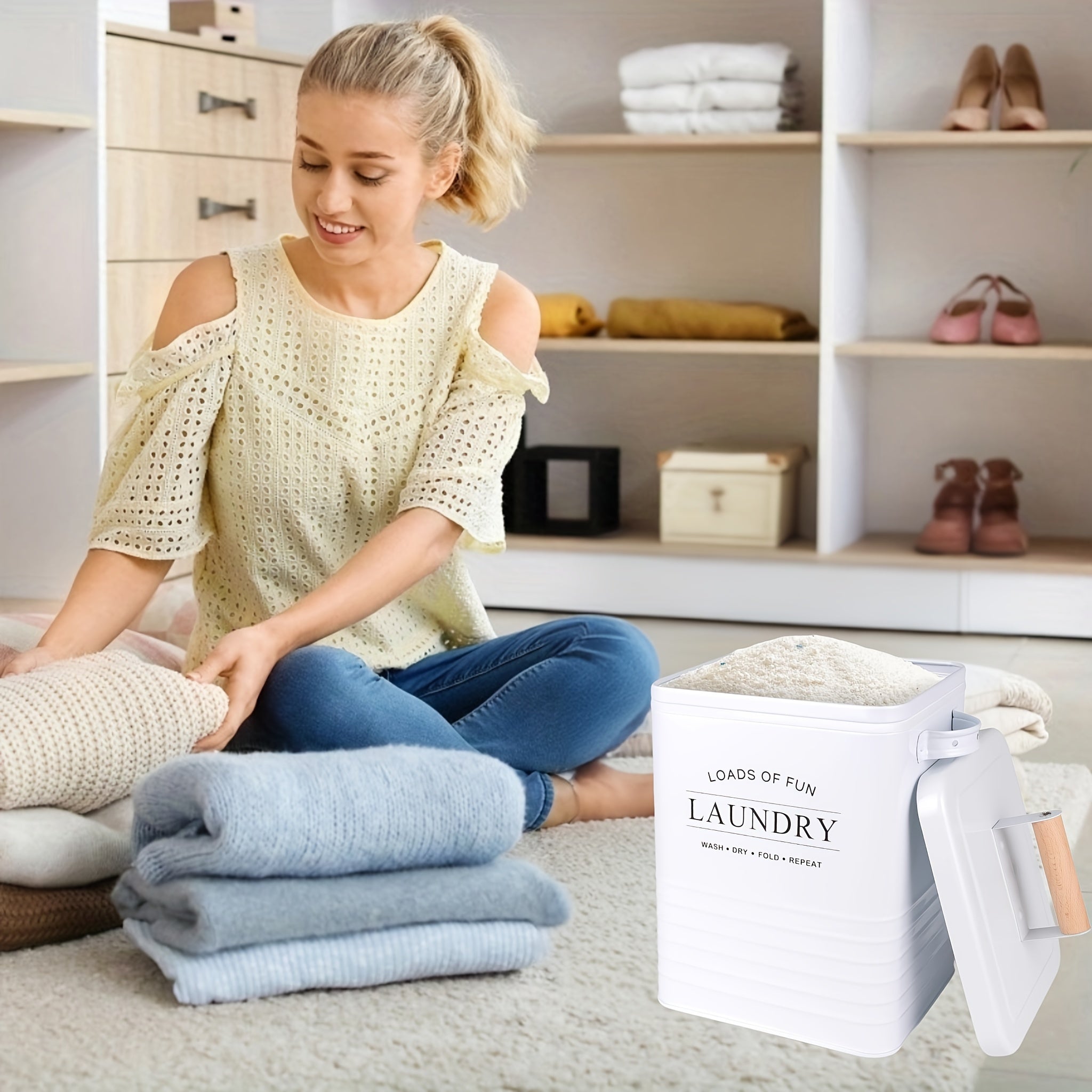 Metal Laundry Detergent Dispenser with Scoop Rustic Farmhouse Style Space-Saving Organizer for Laundry Room