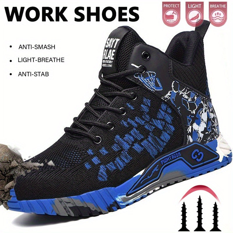 Women's Anti-Smash Puncture Safety Work Boots Black Blue Slip-Resistant Durable Shoes