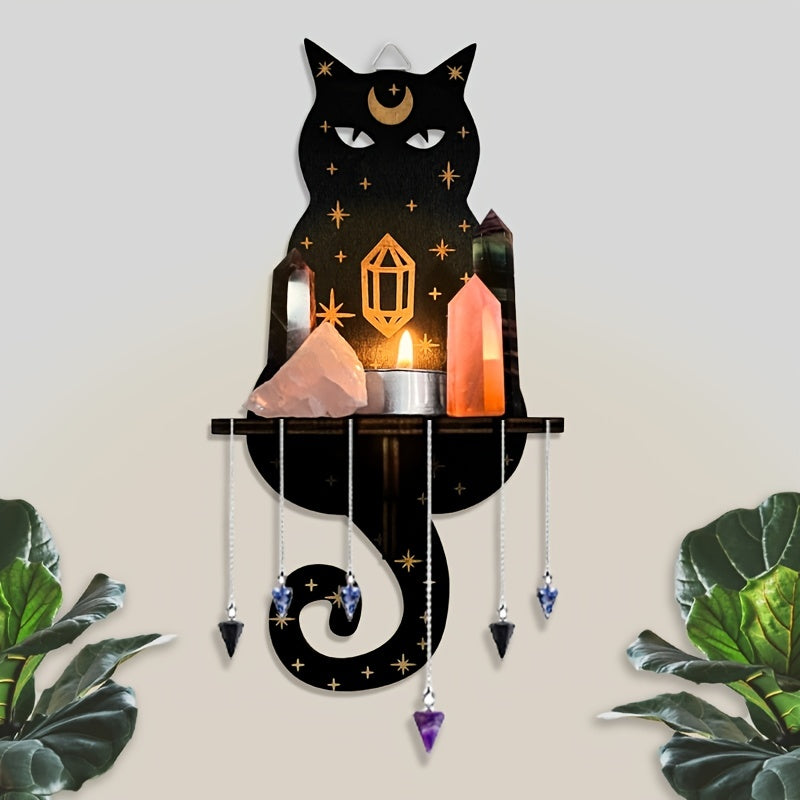 Estante de pared de madera con cristales para almacenamiento de cosméticos y organización del hogar