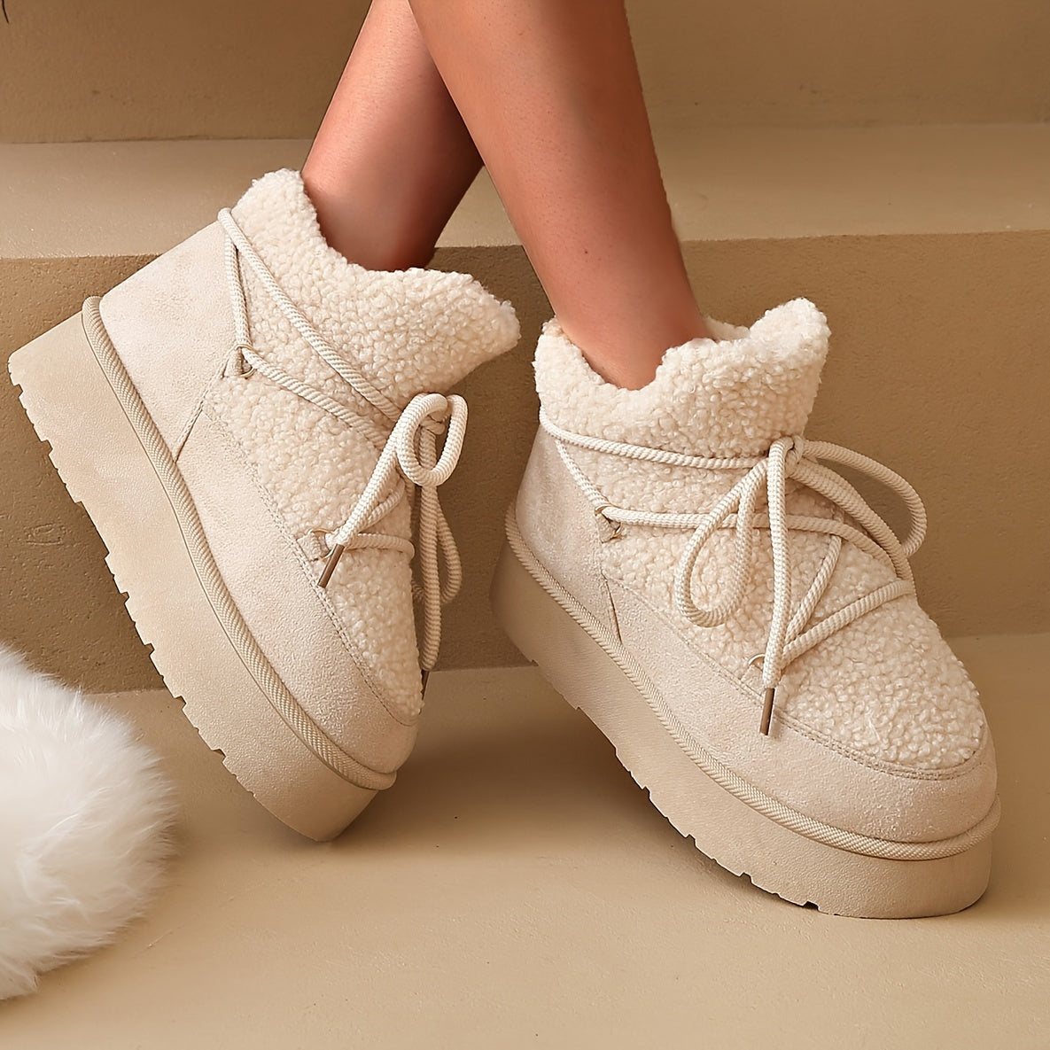 Women's Faux Fur Winter Snow Boots Plush Lined Thick Sole