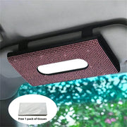 Car Tissue Box with Glitter Rhinestones and PU Leather for Car Sun Visor Storage
