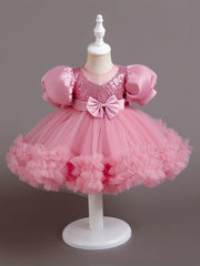Girls Sequin Tutu Dress for Birthday Party with Ruffle Mesh Skirt and Belt
