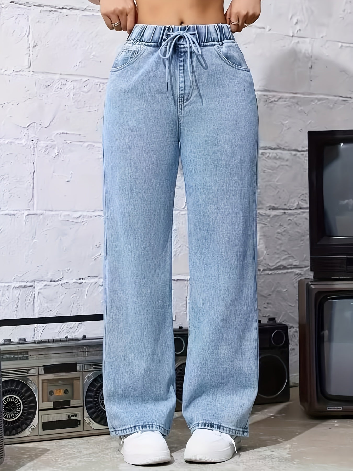 Plus-Size Women’s Drawstring Elastic Loose-Fitting Pants Casual Style