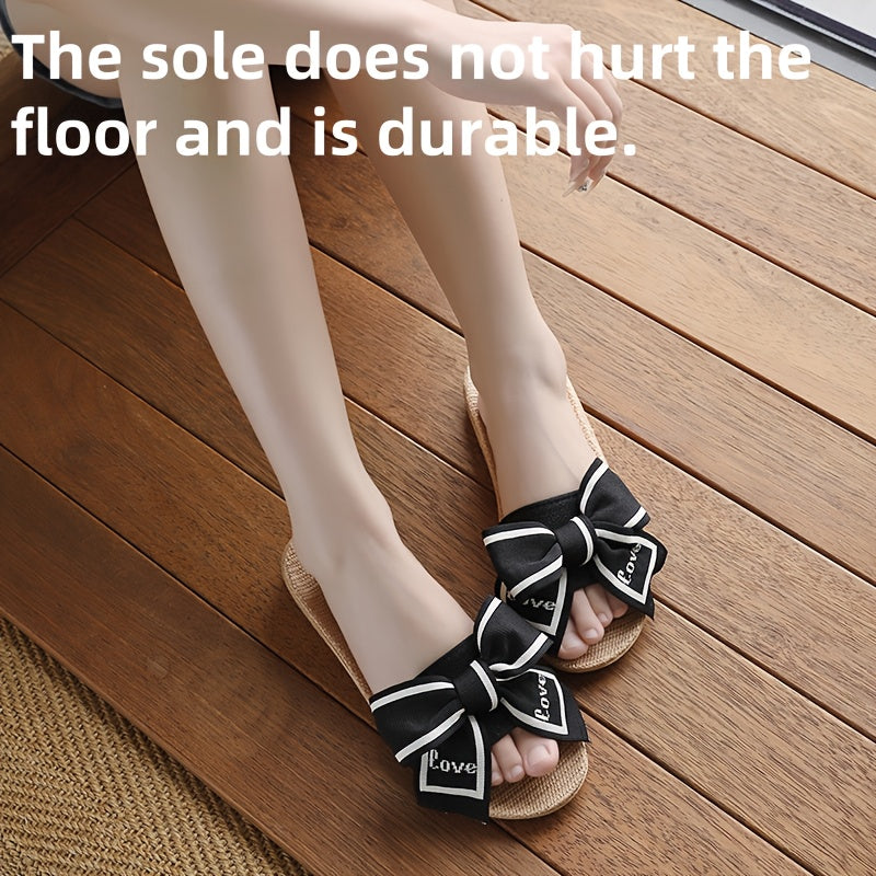 Women's Linen Bow Slippers with Platform Sole Indoor Outdoor