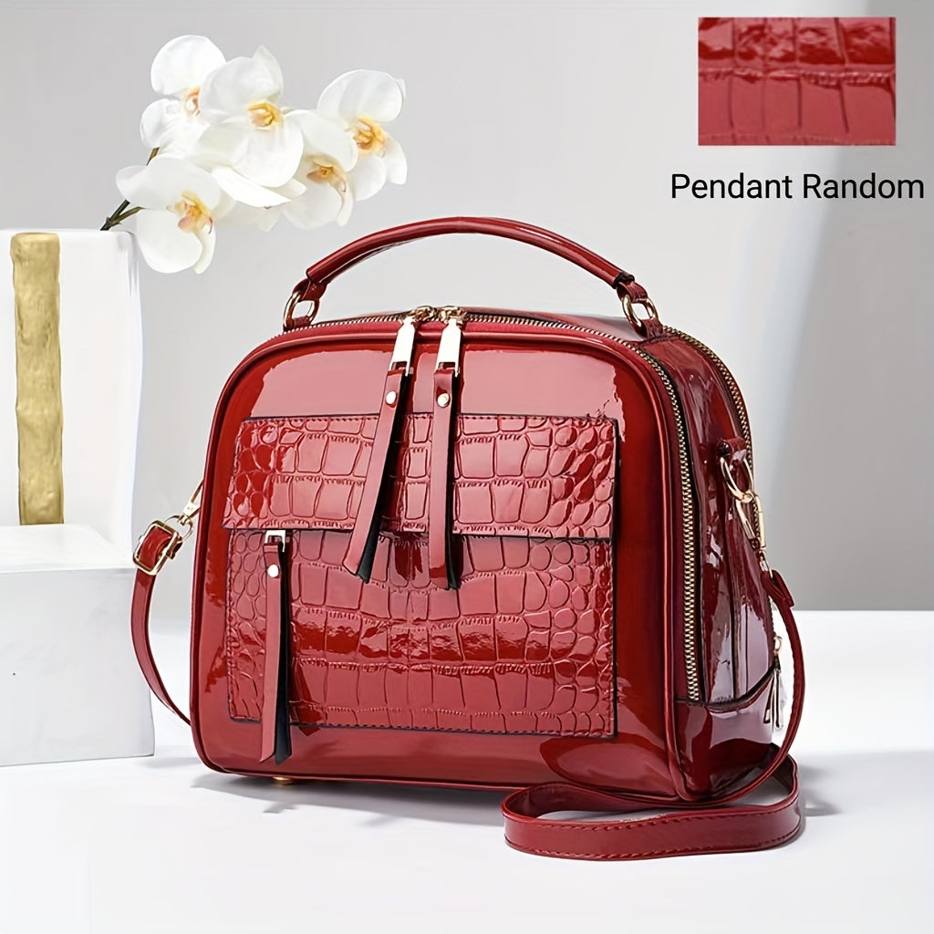 Многоуровневая глянцевая сумка из PU с застежкой-молнией в красном, черном, желтом, синем и фиолетовом цветах 2024